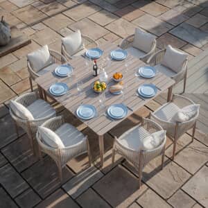 Maze Havana Rope Weave 8 Seat Square Dining Set - Natural Linen